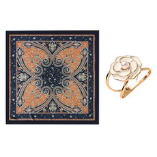 Atelic 民族風佩斯利長絲巾 + 圍巾環 A套組 04929