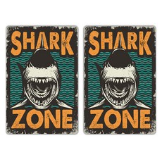 알로데 해변 서핑 보드 벽 장식 틴액자 2p, 19 샤크존