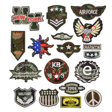 Simple Line 簡易刺繡熱熔布貼 徽章 軍事風 18件組, 1套, 混合色