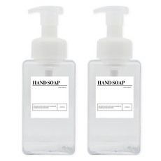 newnlook 方形泡沫瓶 洗手液補充空瓶 450ml + A款標籤貼紙 洗手乳套組, 2套, 透明(補充空瓶)