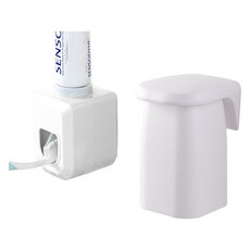 모나코올리브 모던 심플 세넌 자석 양치컵 + 원터치 치약짜개 디스펜서 세트, 화이트, 1세트