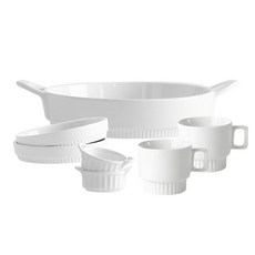 PRELUDE Lilluaz 雙人圓形焗烤盤 L 7件組, 1套, 白色