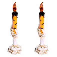 LED萬聖節骷髏手骨造型燭台燈, 橘色, 2個