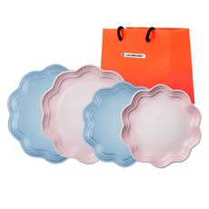 LE CREUSET 荷葉邊盤子組 4種+購物袋, 1組, 貝殼粉紅色，海岸, 褶邊盤 18cm x 2p + 褶邊盤 22cm x 2p