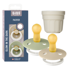 BIBS 嬰兒彩色安撫奶嘴 2款 + 專用蓋套裝, 2階段, 1套, 香草夜光, 鼠尾草夜光