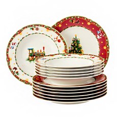 SeltmannWeiden Marie Luise 聖誕懷舊晚餐盤12件組, 1套, 餐盤 25cm x 6入 + 深盤 23cm x 6入, 混合色