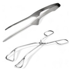 스테인레스 다용도 가위형 + 핀셋형 요리 고기 집게 세트, 1세트