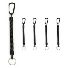 DM 釣魚彈簧繩 + D型扣環登山扣 + 鑰匙圈套組, 黑色, 5套