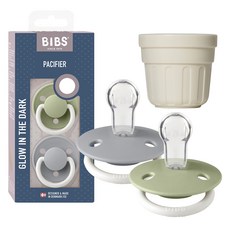BIBS 디럭스 노리개 젖꼭지 2p + 전용캡 세트, ONE SIZE(36개월 미만), 05세이지야광 + 클라우드야광, 1세트
