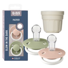 BIBS 豪華矽膠側邊 2p + 專屬帽套, 4 腮紅夜光 & 鼠尾草夜光, 均碼(小於 36 個月)