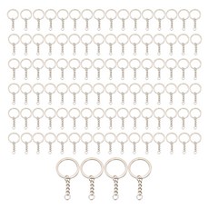 Khohimo DIY配件 鑰匙圈連接圈環鏈條 25 x 54 mm 4W307, 銀色, 100個