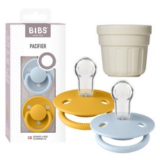 BIBS 豪華矽膠側邊 2p + 專屬帽套, 1套, 單一尺寸(36個月以下), 12 嬰兒藍 & 蜜蜂