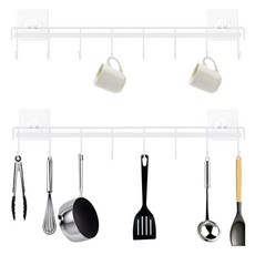 Meo 免鑽孔黏貼式8勾廚具掛架, 白色, 2個