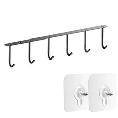 Meo 頂部免鑽孔不鏽鋼廚具6鉤掛架, 黑色, 1個