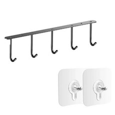 Meo 上方免打孔不鏽鋼廚具5連掛鉤, 黑色, 1個