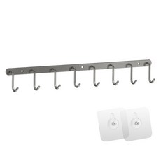 Meo 側面免鑽孔不鏽鋼廚具掛鉤架 8鉤, 灰色, 1個