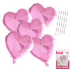 파티쇼 하트 은박 풍선 45cm 5p + 빨대 5p 세트, 파스텔핑크(풍선), 1세트