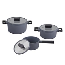 Maree 電磁爐 Heat Pot 鍋具 3件組, 1套, 灰色, 單柄鍋 18cm + 雙耳鍋 20cm + 深型雙耳鍋 24cm