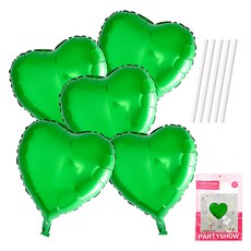 파티쇼 하트 은박 풍선 45cm 5p + 빨대 5p 세트, 그린(풍선), 1세트