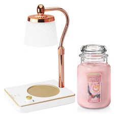 Yankee Candle 可調節亮度高度浪漫融蠟燈 + 大罐蠟燭組, 白色(融蠟燈), 新鮮現切玫瑰