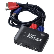 랜스타 케이블일체형 HDMI 1.4 KVM 2대 1 스위치 4K 30Hz 블랙, LS-HD22U, 1개