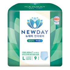 뉴데이 남성용 언더웨어 울트라슬림 성인기저귀, 대형, 9매입, 1세트