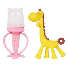 ange 長頸鹿固齒器 + 貓咪水果咬咬樂 + 收納盒 + 替換網 2入 套組, 粉紅色(水果咬咬樂)