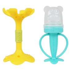 ange 嘴唇固齒器 + 漂亮小熊水果棒 + 收納盒 + 補充網 2入組, 黃色(固齒器), 薄荷綠(水果棒), 1套, 固齒器 + 水果棒 + 收納盒 + 補充網 2入