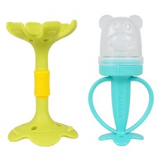 ange 嘴唇固齒器 + 漂亮小熊水果棒 + 收納盒 + 補充網 2入組, 綠色(固齒器), 薄荷綠(水果棒), 1套, 固齒器 + 水果棒 + 收納盒 + 補充網 2入