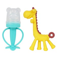 ange 長頸鹿固齒器 + 可愛小熊水果餵食器 + 收納盒 + 補充網 2入組, 薄荷(水果餵食器)