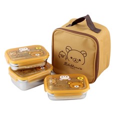 Rilakkuma 不鏽鋼快樂3層便當盒, 1套, 棕色