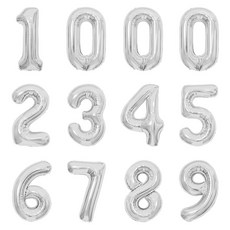 PartyIsland 數字鋁箔氣球12入組 80cm, 1套, 銀色