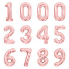 PartyIsland 數字鋁箔氣球12入組 40公分, 1套, 玫瑰金