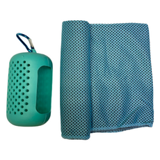 Bonitori 涼感運動毛巾 + 圓形矽膠保護套組, 珊瑚藍色, 1個