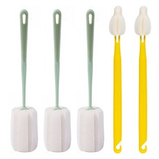 360度奶瓶清潔刷 3支+奶嘴刷 2支組, 1組, 薄荷綠(奶瓶刷)+黃色(奶嘴刷)