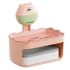 PUTRO LAB 可愛小熊免打孔瀝水肥皂盒, 粉紅色, 1個