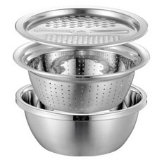 Diverso多功能瀝水籃不鏽鋼碗 3件組, 1組, 不銹鋼托盤+托盤+攪拌碗