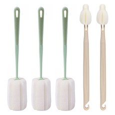 360度奶瓶清潔刷 3支+奶嘴刷 2支組, 1組, 薄荷綠(奶瓶刷)+米色(奶嘴刷)