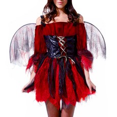 女性用俏麗惡魔萬聖節服裝 W-0066, 1套, 紅色 + 黑色