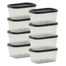 SAENGHWALEN 柔軟PP冷凍專用密封保鮮盒 黑色, 250ml, 8個