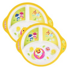 aizoum 孩童用鯊魚寶寶印花美耐皿三格餐盤, 白色, 2個, 單品