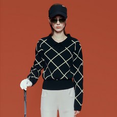 테이즈 여성용 아가일 폴로 탑 니트