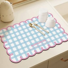 Paperments Check-rolly 珪藻土廚房碗盤瀝水墊 12593, 1個, 藍色