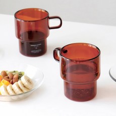카모메키친 스태커블 더블글라스 머그컵 300ml, Amber, 2개