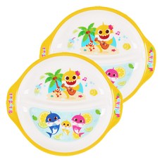 aizoum 孩童用鯊魚寶寶印花美耐皿手柄餐盤, 白色, 2個, 單品