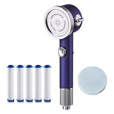 Winprice 三段調節一鍵止水過濾蓮蓬頭附可拆卸挫板+替換濾芯 5入組, 1組, 紫色