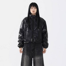 saintpain 中性款SP皮革菱格絎縫保暖外套