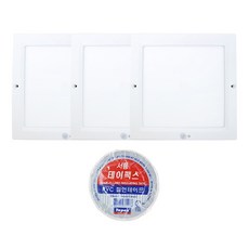 閃電牌 簡約LED超薄方形感應燈 20W 白光 220 x 220 x 18 mm 3入 + 白色電工膠帶組, 1套