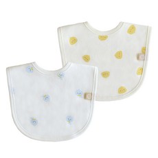 BABY&I 嬰兒棉質圍兜2件組, 1組, 藍色龍+小雞