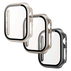 ZELSEN Apple Watch 全包覆式一體成型 9H 鋼化玻璃 金屬保護殼 42mm 3件組, 自然色, 鈦金色, 金屬灰, 1套